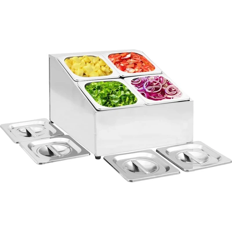 Gastronorm stativ med 4 x GN 1/6 beholdere i rustfrit stål