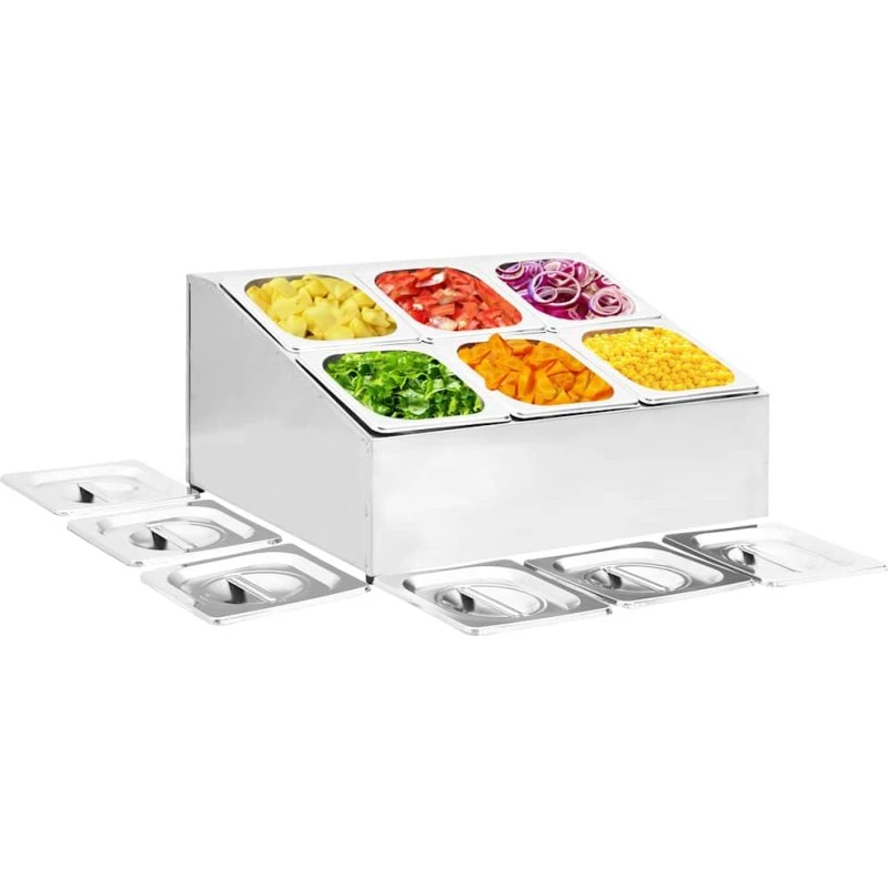 Gastronorm stativ med 6 x GN 1/6 beholdere, rustfrit stål
