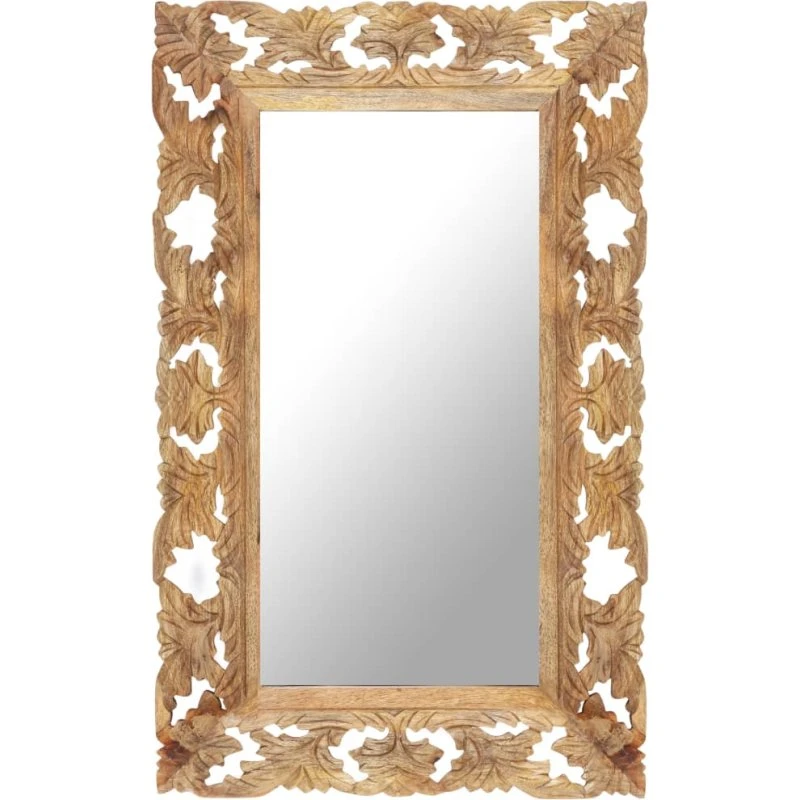 Håndskåret spejl i massivt mangotræ 80x50 cm