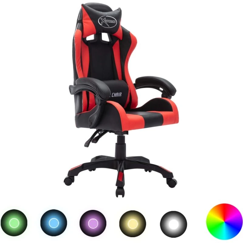 Gamingstol med RGB LED, kunstlæder rød/sort