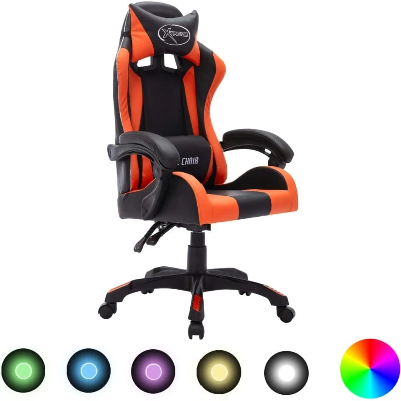 Gamingstol med RGB LED, kunstlæder – orange/sort