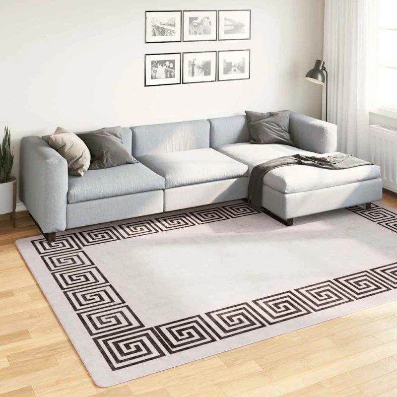 Gulvtæppe 190x300 cm skridsikkert og vaskbart - lys beige