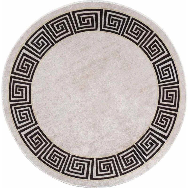 Rundt gulvtæppe 120 cm, skridsikkert & vaskbart – lysebeige