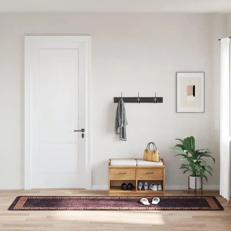 Gulvtæppe 80x300 cm skridsikkert vaskbart – sort/guld