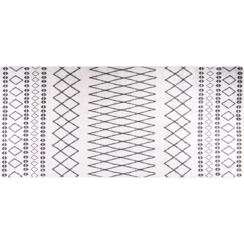 Gulvtæppe 80x300 cm skridsikkert og vaskbart - Sort/Hvid