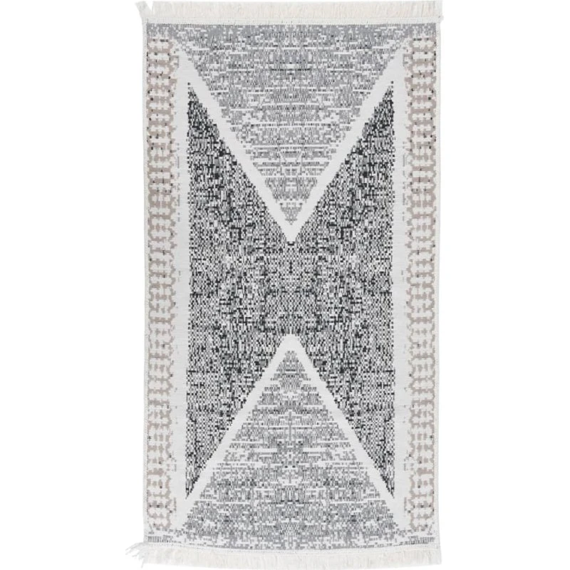 Bomulds-gulvtæppe 120x180 cm – sort/grå, vendbart