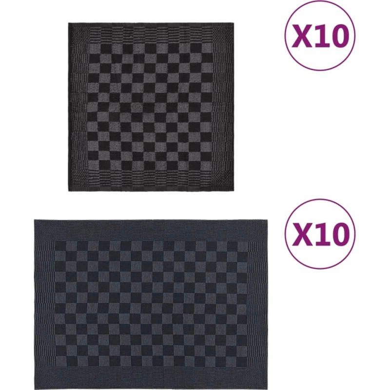 Håndklædesæt 20 stk 100% bomuld – sort/grå