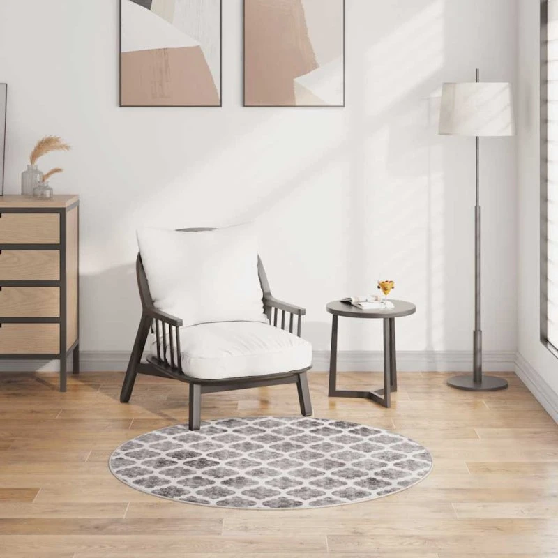 Rundt gulvtæppe 120 cm – skridsikkert & vaskbart, flerfarvet