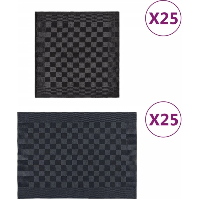 Håndklædesæt 50 stk. 100% bomuld – sort & grå