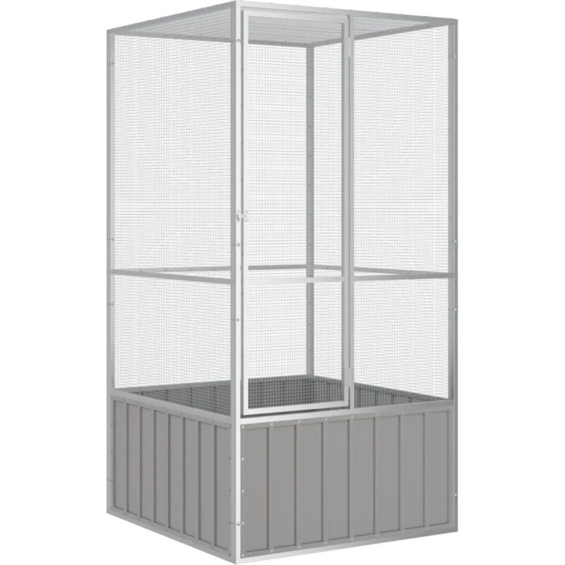 Fuglevoliere galvaniseret stål 111×107×211,5 cm – grå
