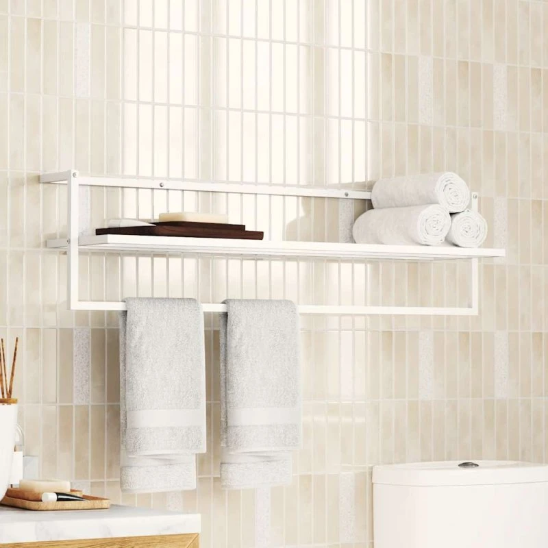 Væghængt håndklædeholder i jern 95x25x22 cm - hvid