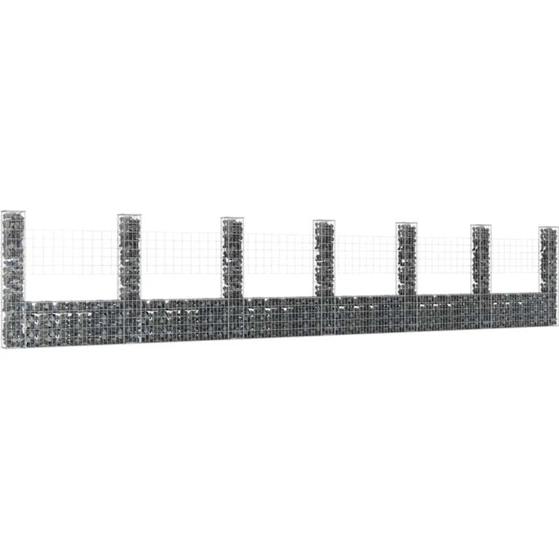 Gabionkurv U-form 740x20x150 cm med 7 stolper, jern