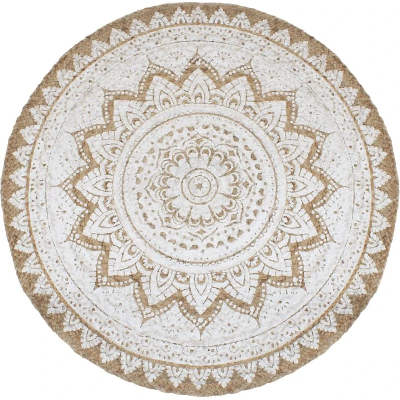 Flettet jutegulvtæppe rund 210 cm med print