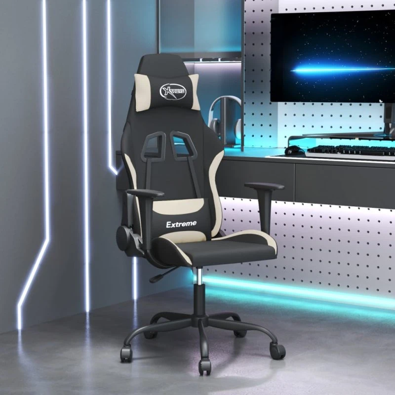 Gamingstol med massagefunktion i stof – sort/creme