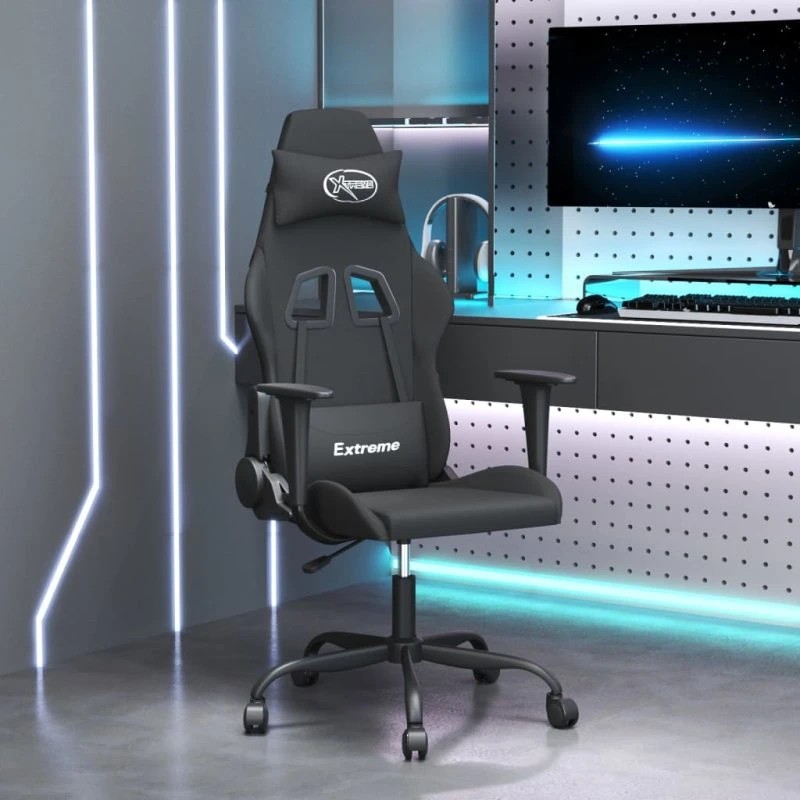 Gamingstol med massagefunktion i stof – sort