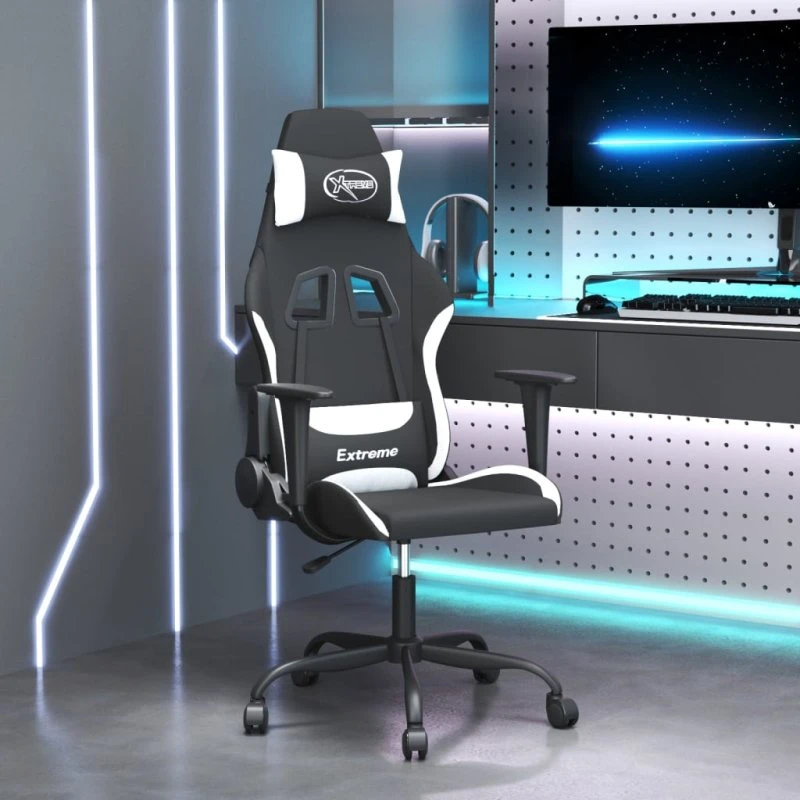 Gamingstol med massagefunktion i stof — sort/hvid