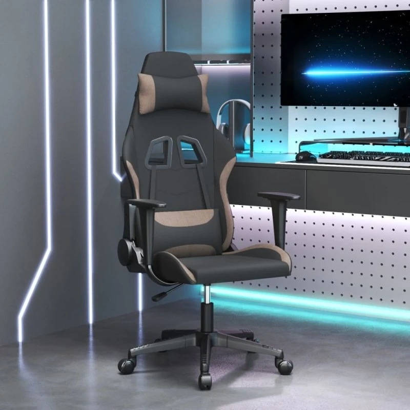 Gamingstol med massagefunktion i stof - sort/gråbrun
