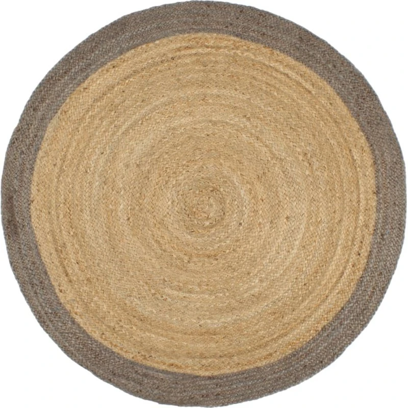 Håndlavet jutetæppe med grå kant Ø210 cm