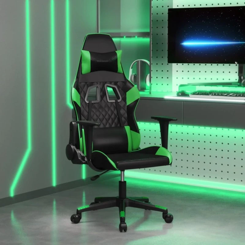 Gamingstol med massagefunktion i kunstlæder (sort/grøn)