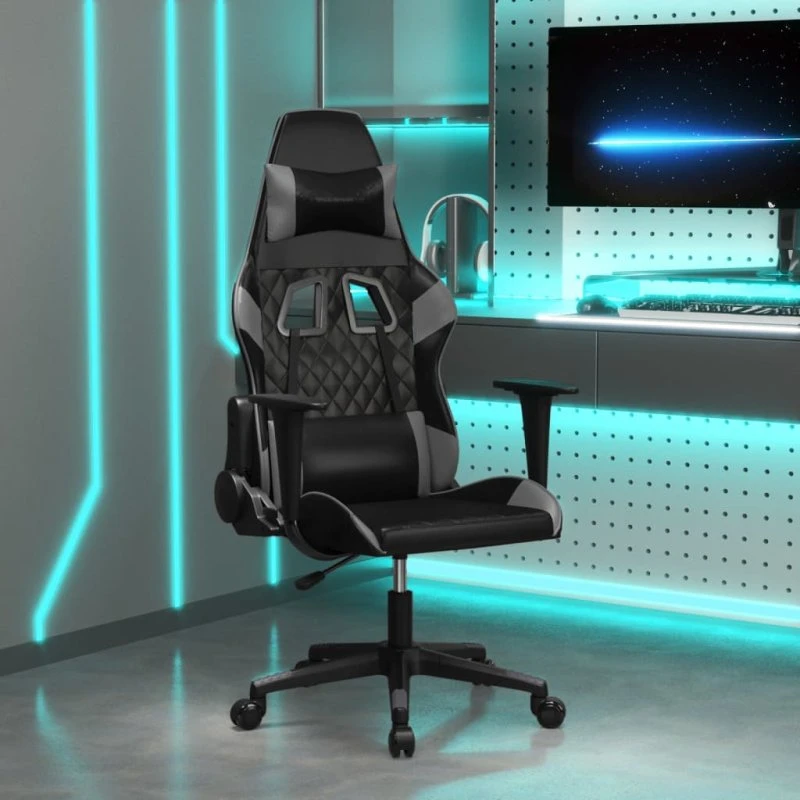 Gamingstol i kunstlæder med massagefunktion – sort/grå