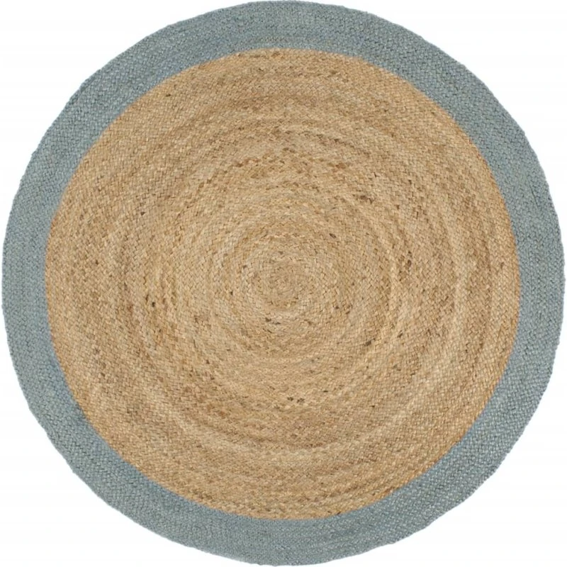 Håndlavet jute-tæppe med olivengrøn kant Ø180 cm