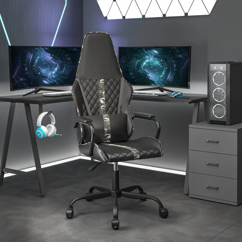 Gamingstol med massagefunktion i kunstlæder – camouflage/sort