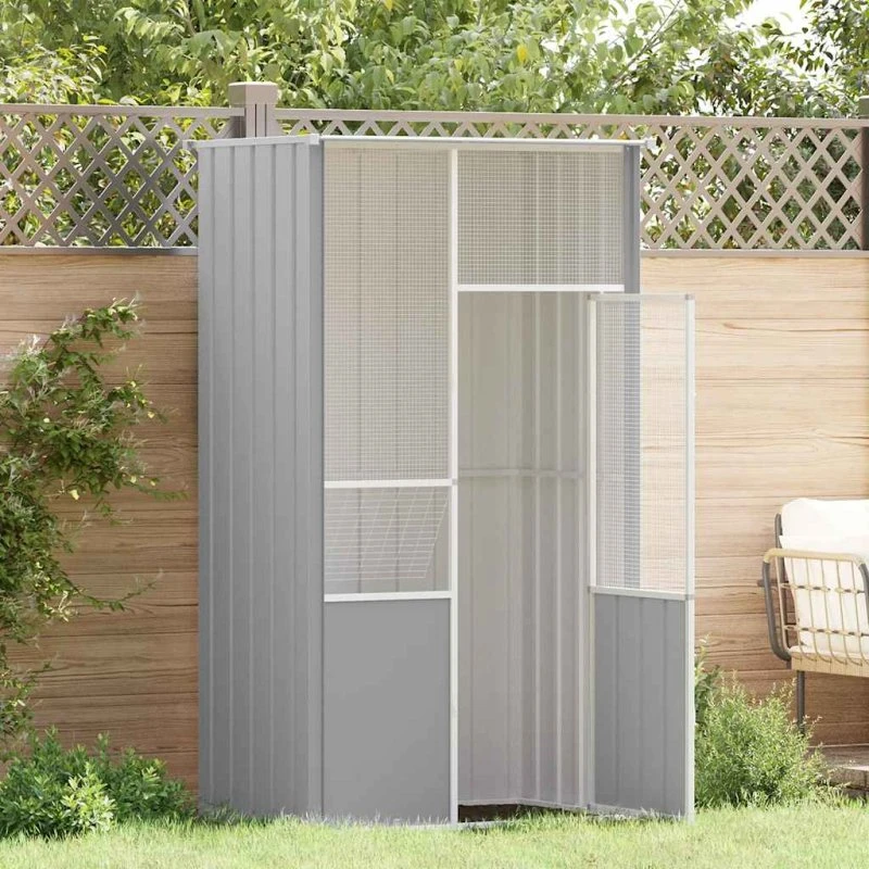 Fuglevoliere 115x78x200 cm galvaniseret stål, grå