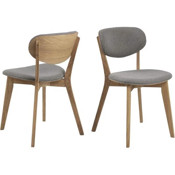 Minsk spisebordsstol - lysegrå Granada stof, olieret eg