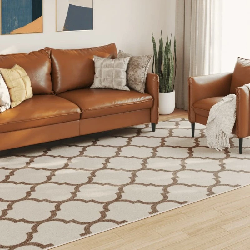 Gulvtæppe 190x300 cm inde/ude skridsikkert kort luv - flerfarvet