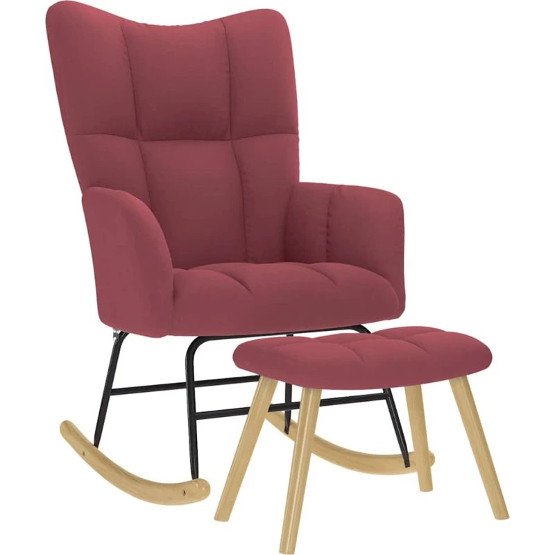 Gyngestol med fodskammel i vinrød stof