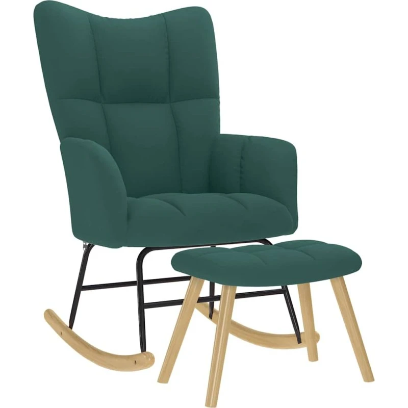 Gyngestol med fodskammel - mørkegrønt stof