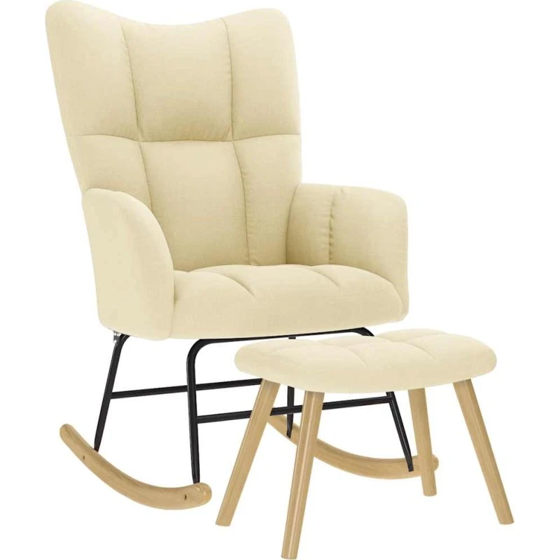 Gyngestol med fodskammel i creme stof