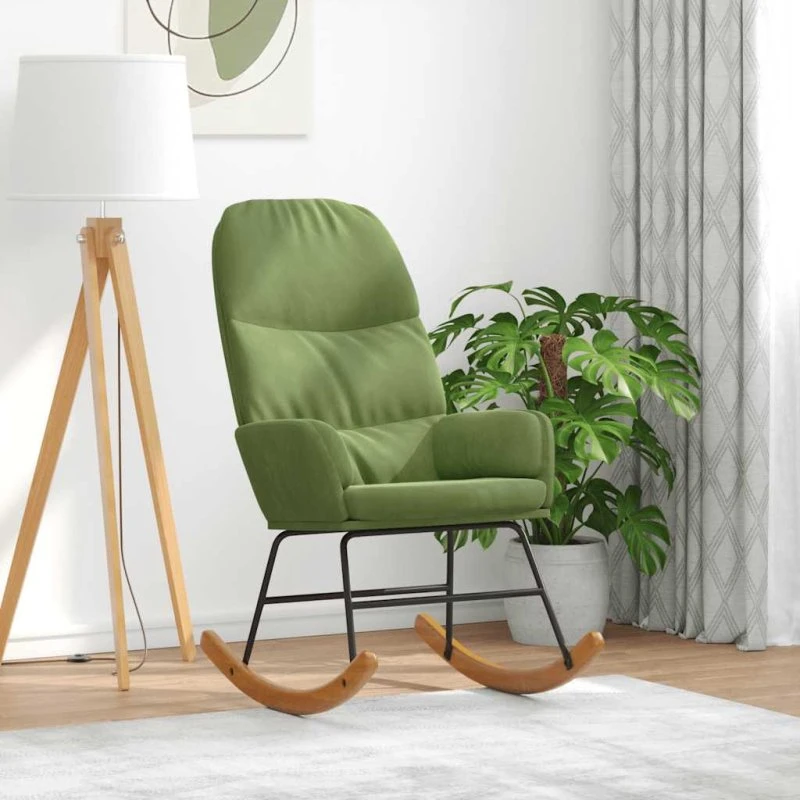 Gyngestol i fløjl, lysegrøn – komfortabel loungestol