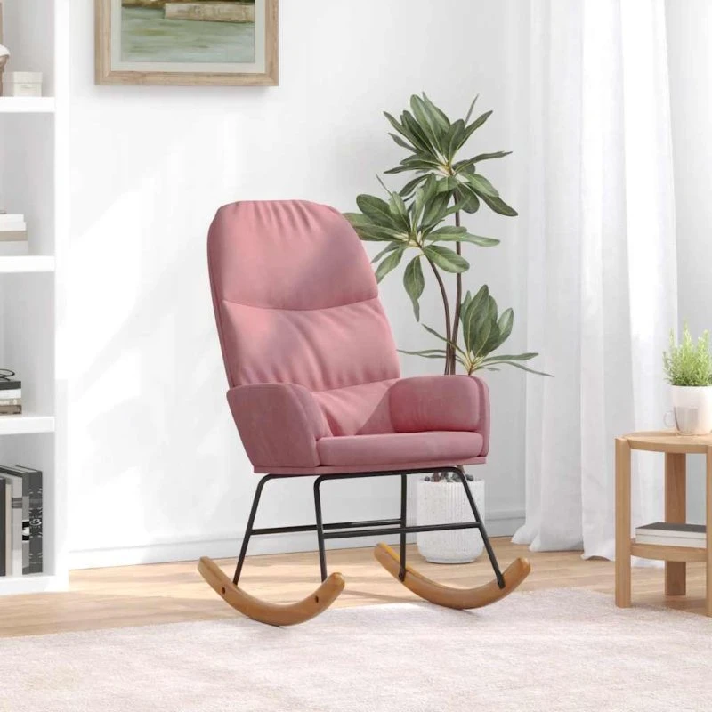 Gyngestol i fløjl lyserød – komfortabel loungestol