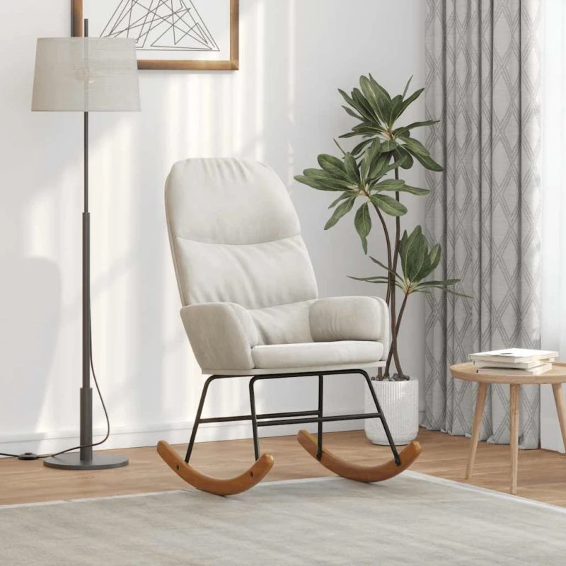 Gyngestol i fløjl - cremehvid komfort