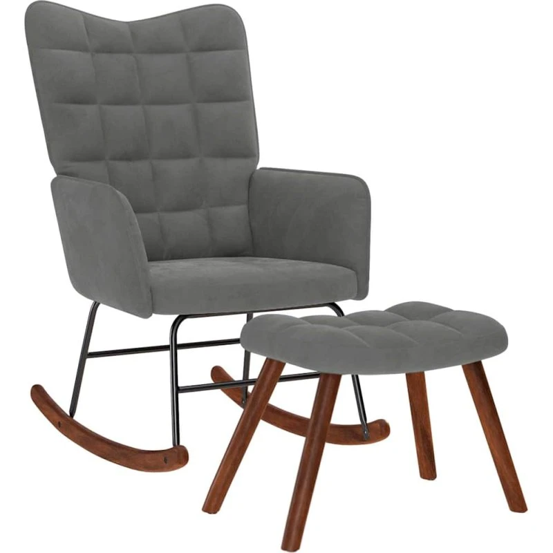 Gyngestol med skammel i mørkegrå fløjl