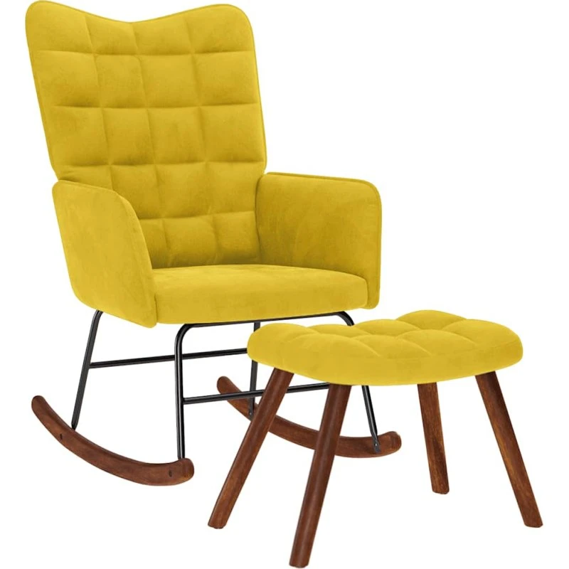 Gyngestol med skammel i gul fløjl
