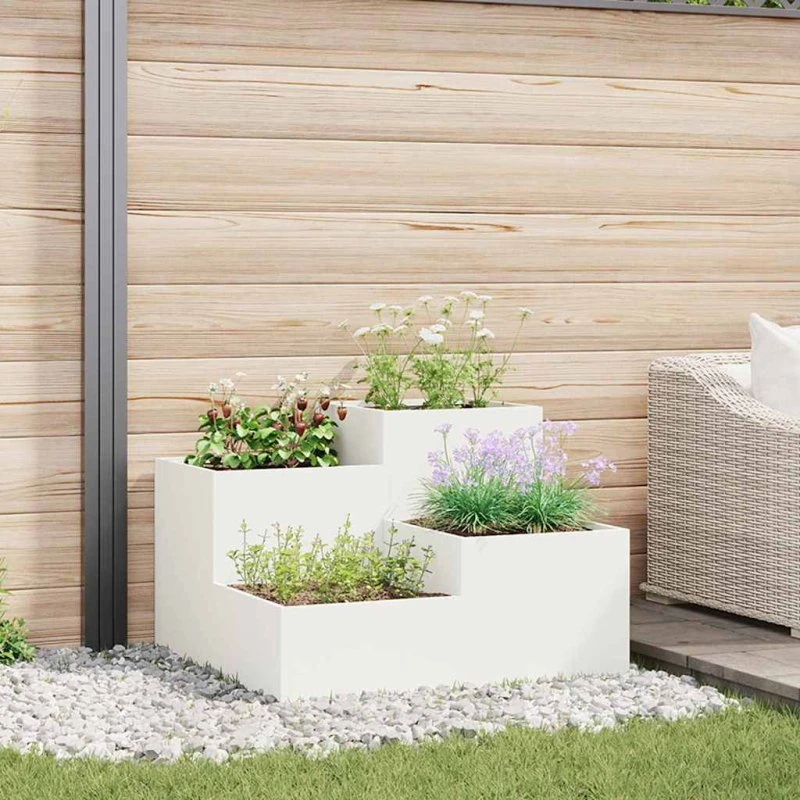 Hvid stål plantekasse 80 x 80 x 60 cm