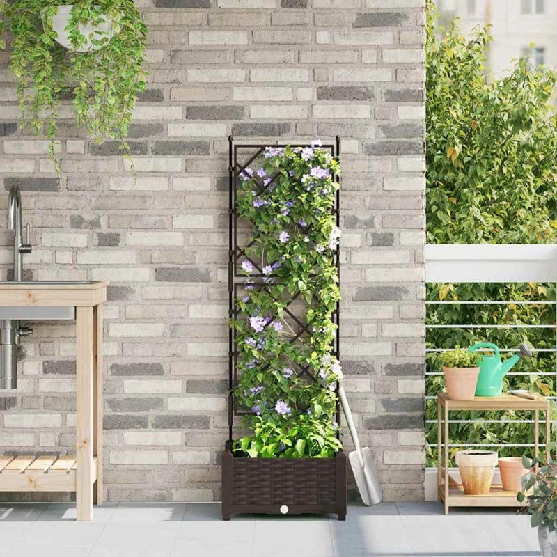 Brun rektangulær havekrukke m. espalier 40x40x125,5 cm
