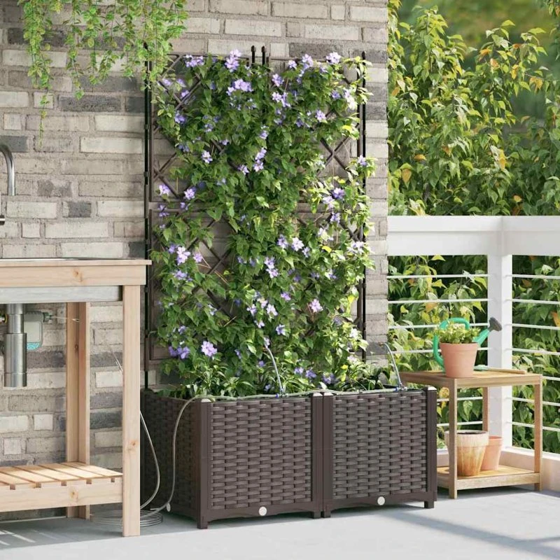Brun stål plantekasse 2 stk. – selvvandende, 80x40x142 cm