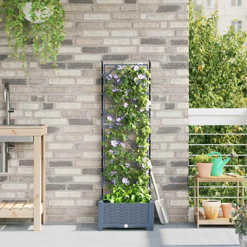 Lysegrå havekrukke med espalier 40x40x125,5 cm