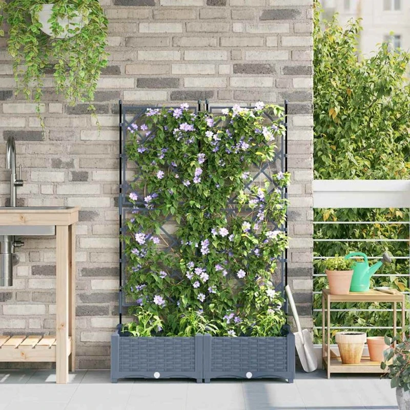 Havekrukker med espalier 2 stk Lysegrå 80x40x125,5 cm