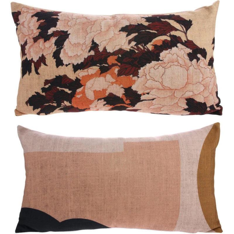 HKliving Kyoto pude – beige med blomstermønster