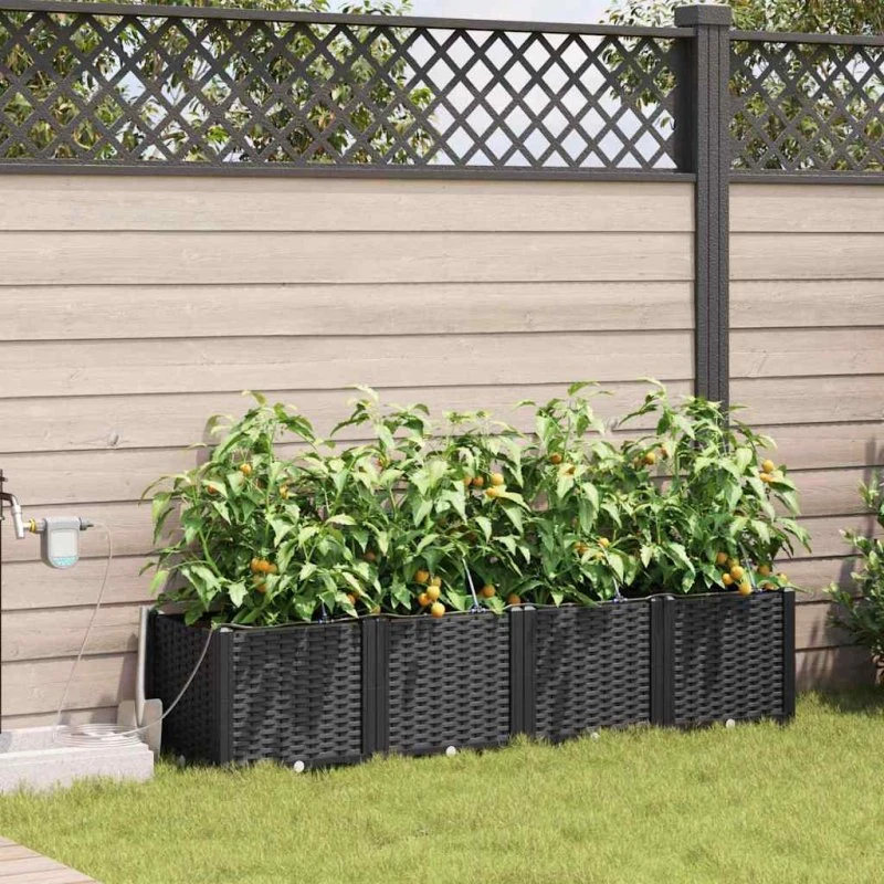 Sort rektangulær plantekasse i stål 160x40x37,5 cm (4 stk)