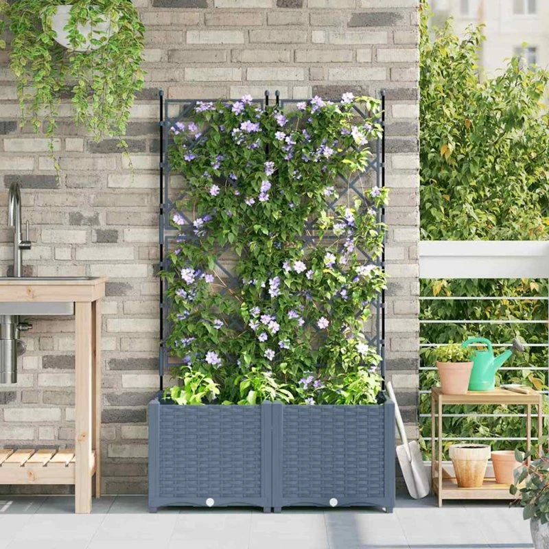 Havekrukke med espalier 2 stk, lysegrå 80x40x143 cm