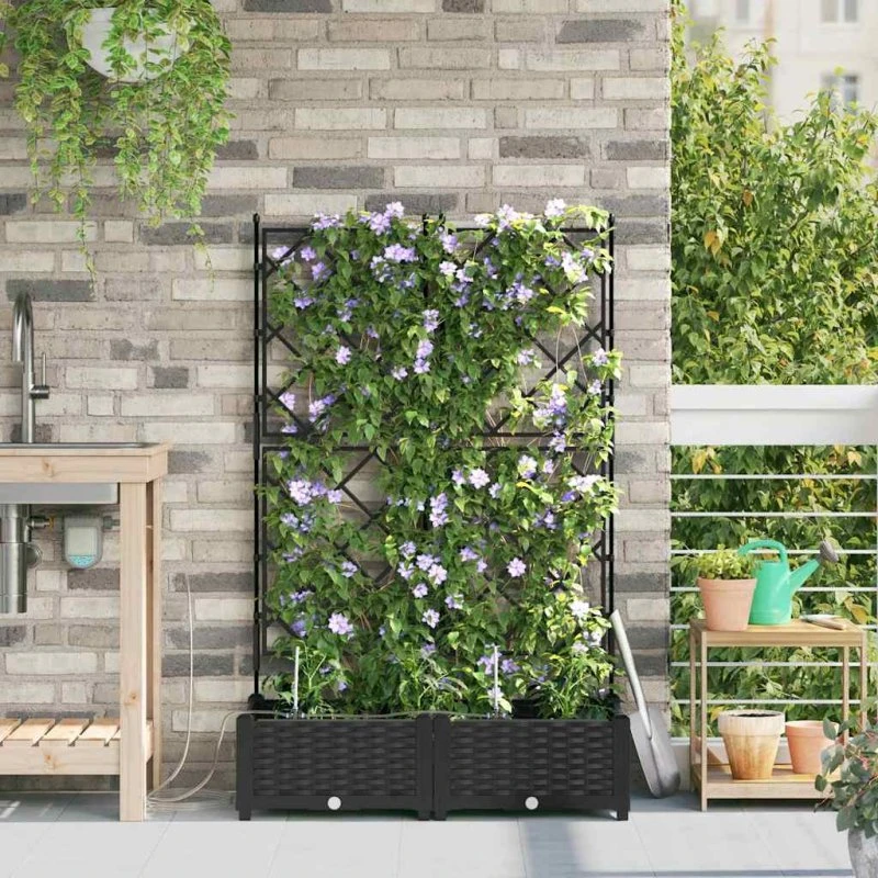 Sort rektangulær plantekasse i stål 80x40x126 cm (2 stk)
