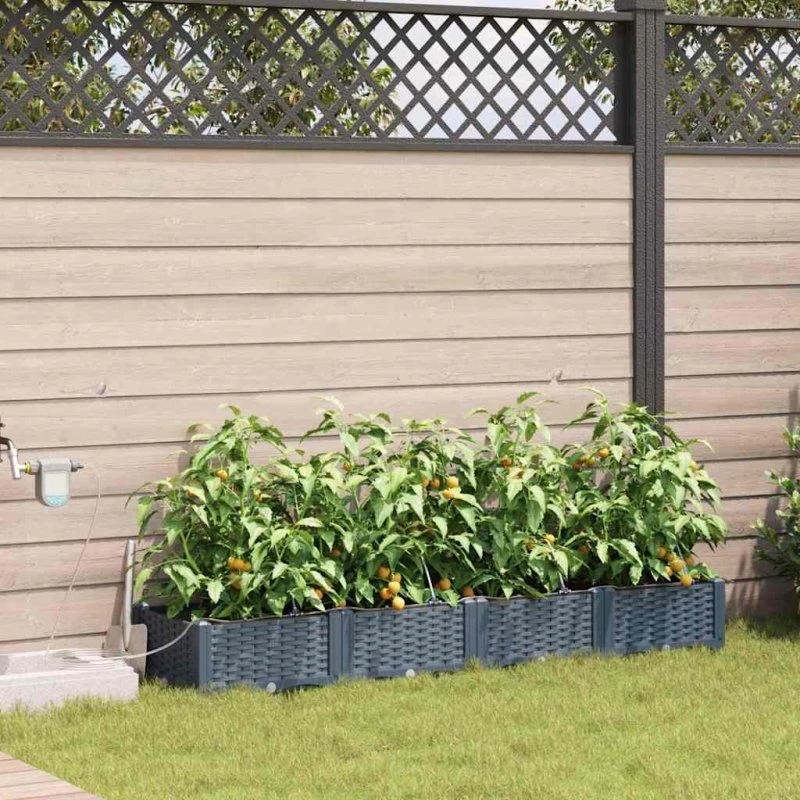 Lysegrå rektangulær plantekasse i stål 160x40x22 cm