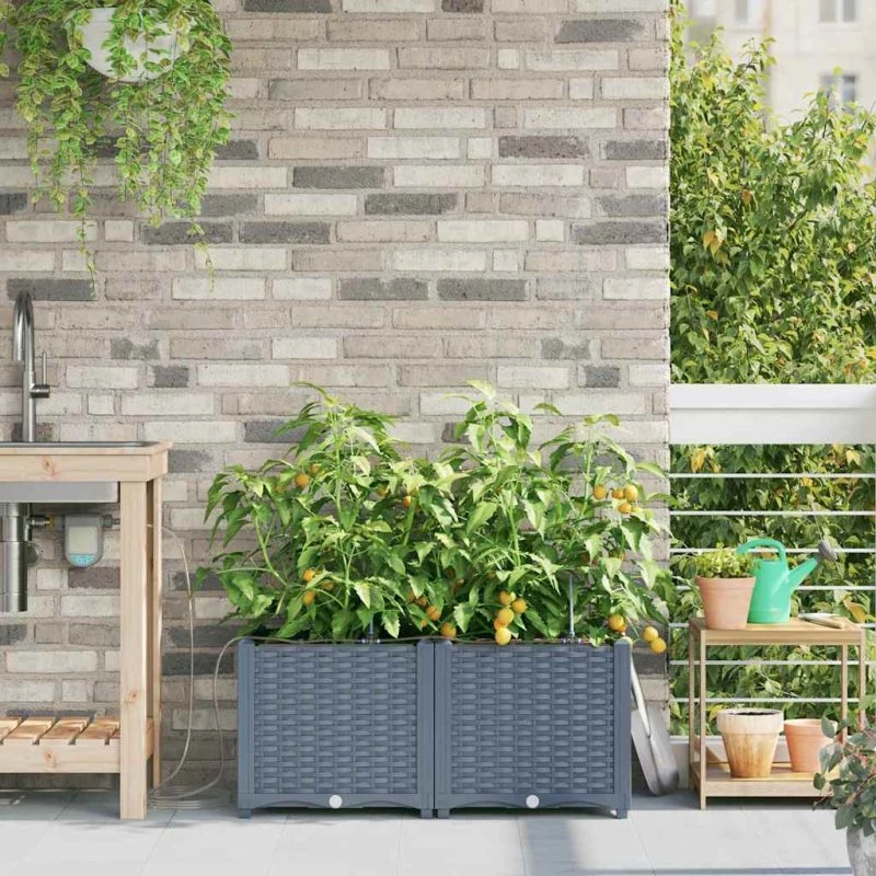 Lysegrå rektangulær plantekasse i stål 80x40x37,5 cm (2 stk)