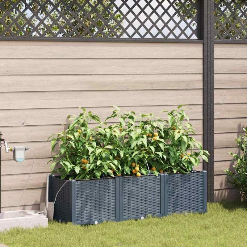 Lysegrå stål plantekasse 3 stk. – selvvandende, 120x40x37,5 cm