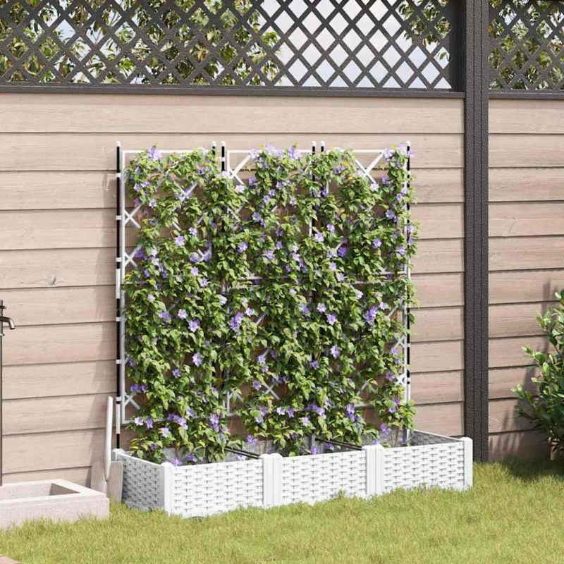 Hvid havekrukke sæt 3 stk m. espalier 120x40x125,5 cm